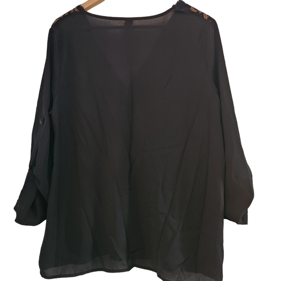 Emery Rose black long-sleeve v-neck  zip-up front blouse top - Picture 9 of 12